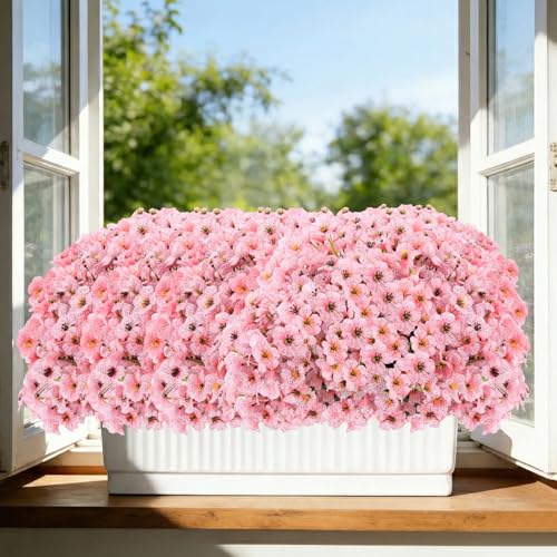 22 Pack Artificial Flowers Outdoor Fake Plants, Faux Flowers UV Resistant with Plastic Plants, Faux Silk Flowers for Outdoors Outside Front Porch Hanging Planter Window Box Garden Decoration(Pink) - color: Pink, size: 22 Bundles