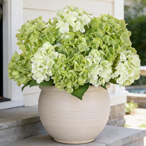 INXUGAO Artificial Flowers Fake Outdoor Hydrangea Bouquets with Long Stems, 3Pcs 18" Faux Green Hydrangeas with Latex Real Touch for Outdoors, Wedding, Baby Shower and Party Decor - color: Green