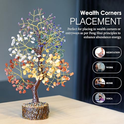 Crocon® Crystal Tree of Life 7 Chakra Healing Crystal Trees, Birthday Gifts Women, Sister & Mom | Home Decor, Gemstone Trees for Positive Energy, Good Luck Office Desk Decor, Housewarming Gift Home - color: 002b Seven Chakra ( Natural Tree)