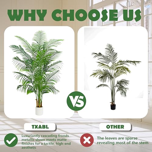 2 Pack Artificial Palm Tree Indoor Plant 7FT Tall Fake Tropical Palm Tree in Pot, Real Bark Design Faux Areca Palm Tree for Home Office Living Room Bedroom Farmhouse Modern Outdoor Topiary Tree - size: 7FT-2