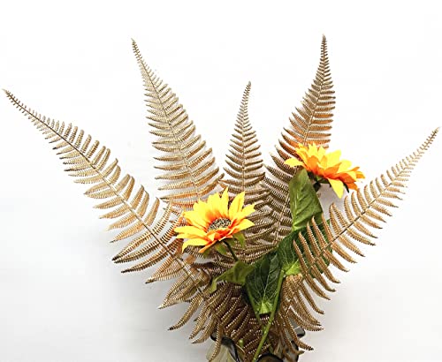 CATTREE Artificial Gold Plants Large Fern Leaves Tall 23" - 10 Pack, Fake Boston Ferns Golden Plant Decorations Plastic Faux Foliage Shrubs Simulated Leaf for Party Wedding Table Centerpiece DIY Décor - color: (Large) Gold Fern Leaves - 10 Pcs