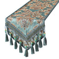 kilofly Elegant Floral Brocade Jacquard Table Runner Tassels (96 x 12 inches) - color: Blue, size: 96*12 inch