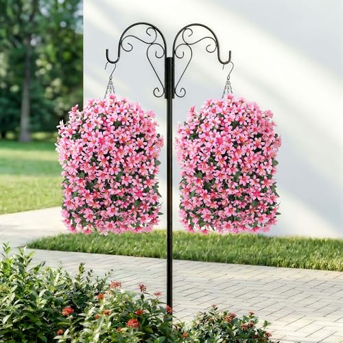 Hoppwodd Artificial Flower for Outdoors 4pcs Fake Lily Hanging Flower Baskets for Outside UV Resistant Silk Faux Long Trailing Vines for Garden Porch Patio, Pink - color: Pink