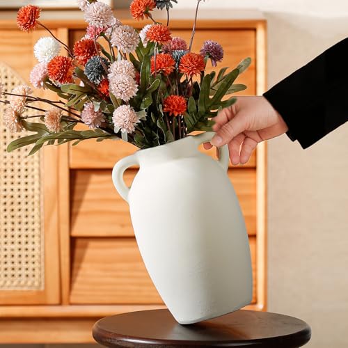 White Ceramic Vase-Boho Decorative Vase,Terracotta Tall Vases Decorative Pottery are Suitable for Decorating Living Rooms,Kitchens,and Bedrooms. - color: White