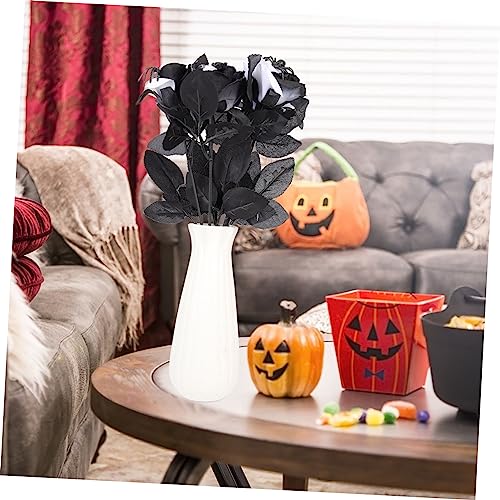 Ipetboom 5Pcs Halloween Artificial Rose Decorations with Creepy Spider Black and White Faux Flowers for Indoor Haunted House Party and Spooky Halloween Atmosphere