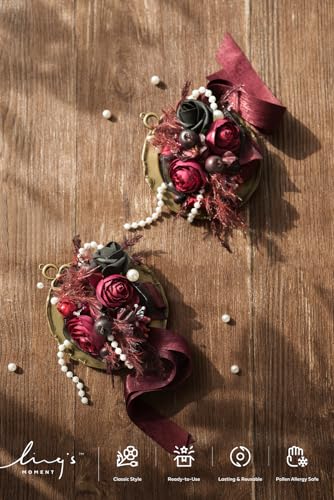 Ling's moment 2pcs Prom Wrist/Shoulder Corsage Artificial Flower, Girl/Mother Homecoming/Wedding Corsage Wristlet Décor, etc. Black Gothic Burgundy - color: Blk-black & Gothic Burgundy