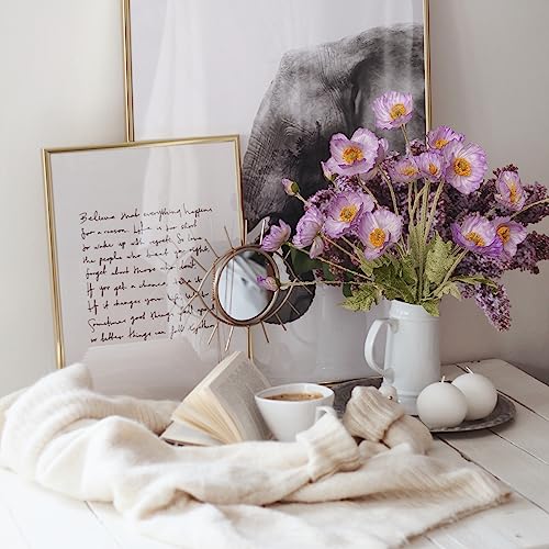 Artificial Flowers 5Pcs Poppies Flowers Artificial Silk Flowers for Home Office Wedding Outdoor Decor (Light Purple) - color: Light Purple