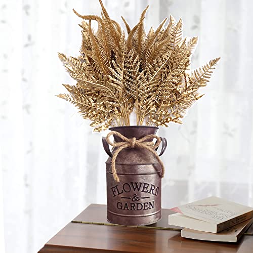 Artificial Golden Flowers Decoration, Plastic Grass Faux Boston Fake Fern Gold Leaves Simulation Setaria Bushes Home Indoor Outdoor Garden Wedding Hall Table Planter Filler DIY Christmas Decor 4 Pack - color: Gold Boston Grass 2pcs & Tail Grass 2pcs