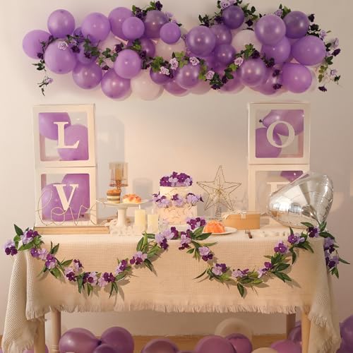 JUSTOYOU Artificial Vines Purple Flower Garland Artificial Impatiens Flowers for Outdoors Hanging Floral Vines for Home Decor Wall Fence Stairway Indoor Outdoor Wedding Hanging Baskets(2 Pcs) - color: Impatiens Flowers-purple