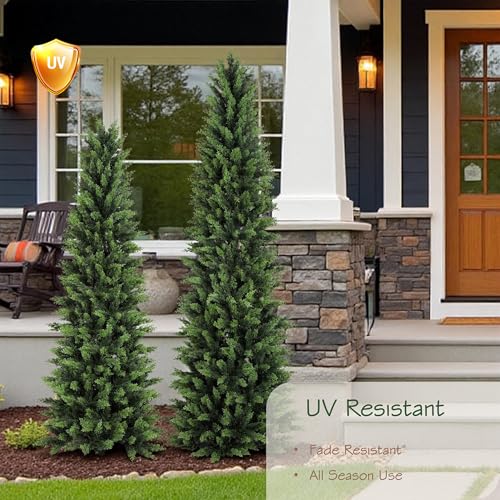 6.03ft UV Resistant Artificial Cedar Tree with Full & Soft Real Touch Leaves, 72.4in Realistic Faux Cypress Tree, Fake Topiary Trees for Front Door Proch Patio Deck Balcony Yard Decor - color: Green, size: 6ft