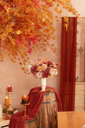 TINGE TIME Silk Fake Flowers Combo, Fake Foam Roses with Stems for DIY Wedding Bouquets Centerpieces Baby Shower Party Home Decorations(Terracotta) - color: Terracotta