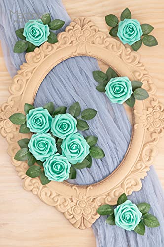 MACTING Artificial Flower Roses 30PCS Real Touch Fake Flowers with Stem Foam Roses for DIY Wedding Bouquets Table Centerpieces Party Baby Shower Home Summer Mothers Day Decorations,Mint Green - color: Mint Green, size: 30PCS