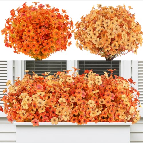 AmyHomie 16 Bundles Fall Orange Yellow Artificial Flowers for Outdoor Fall Decor UV Resistant Faux Flowers No Fade Fake Plastic Plants Garden Porch Window Box Decorating - color: Fall Yellow Orange, size: 16
