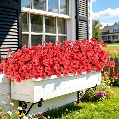 AmyHomie 20 Bundles Artificial Flowers for Outdoor UV Resistant Faux Flowers No Fade Fake Plastic Plants Garden Porch Window Box Decorating(Red) - color: Red, size: 20