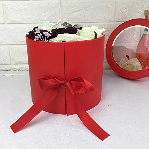 BBJ WRAPS Flower Box with Lid for Arrangements, Double Layers Rotating Drawer Luxury Round Flower Bouquet Gift Boxes Packaging, 1 Set, 7.5"(D) x 6.5"(H) (Red) - color: Red Round
