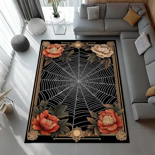 Goth Spider Web Rug, Spider Web Area Rug, Vintage Floral Spiders Rugs, Spiderweb Carpet for Living Room, Bedroom, Office, Halloween Home Decor & Gifts (9' x 13' (Rectangular)) - color: Multi 2, size: 9' x 13' (Rectangular)