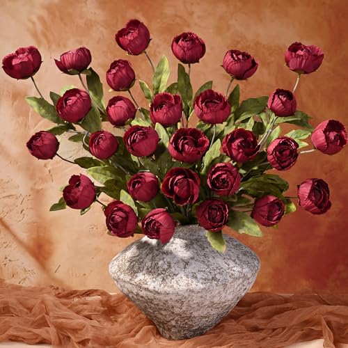 Waipfaru 6 Pcs Faux Peonies Artificial Flowers for Vase, 27" Fake Silk Peonies Flowers for Wedding, Vase Filler Flowers for DIY Bouquets Centerpieces Bridal Shower Office Decor- Burgundy - color: Burgundy, size: 6Pcs