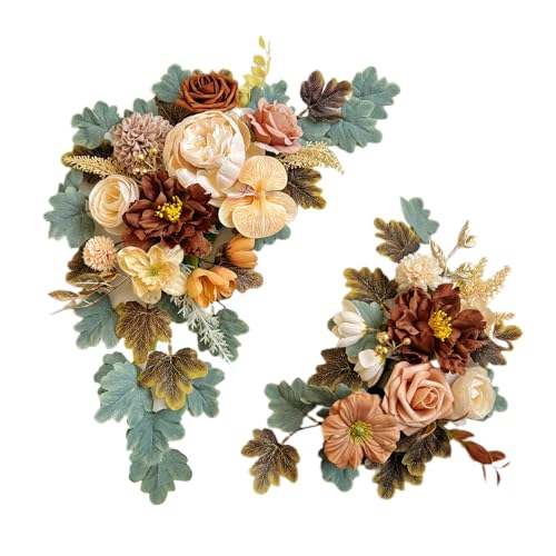 Wedding Welcome Signs Floral(Pack of 2)，Wedding Arch Flowers for Wedding Decorations and Reception Backdrop Decoration(New Coffee) - color: New Coffee