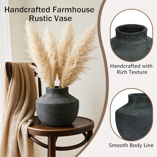 Ceramic Decorative Flower Vase, 5.5 Inch Pottery Farmhouse Boho Vase Rustic Vase for Home Decor, Table, Living Room, Bathroom, Shelf, Mantel Decoration, Wedding, Black - color: 5.5"h-black