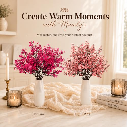 Mandy's 6 Bundles Artificial Hot Pink Baby’s Breath Flowers | 18.5 Inch Silk Gypsophila European Style Modern Home Decor Centerpiece Neutral Wedding Flower Arrangements - color: Hot Pink