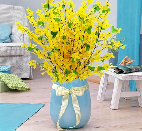 10PCS Artificial Forsythia Flowers Fake Forsythia Stem 25.5" Silk Yellow Winter Jasmine Branches Artificial Orchids Flower for Home Table Wedding Graveyard Kitchen Office Decoration. - color: Yellow-10