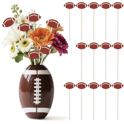 TICIAGA Football Floral Wooden Picks - 14PCS Double-Sided Football Flower Decorative Picks for Vase Filler Decorations, Rugby Ball Flower Arrangements for Sport Theme Birthday Party Centerpiece Decor - color: Football