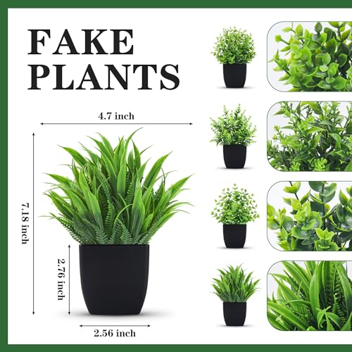 Der Rose 4 Packs Fake Plants Small Artificial Mini Faux Plants for Bathroom Home Office Shelf Black Decor Indoor - color: Black