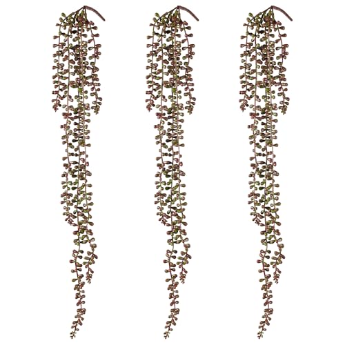 3PCS Orange Artificial Succulents Hanging Plants,27.5 Inch Fake String of Pearls Greenery Plants 5 Branches for Autumn Home Garden Office Balcony Wall Indoor Outdoor Fall Decoration,Orange - color: Orange