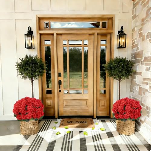 12Pcs Red Geraniums Artificial Flowers Realistic Silk Faux Geranium Outdoor UV Resistant Bush Planter Fake Outside Plants for Porch Patio Garden Cemetery Home Decor (Red) - color: Red-12pcs