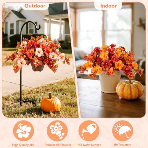 Artificial Fake Fall Hanging Flowers with Basket for Outdoors Decoration 3PCS Faux Fall Flowers for Outdoor Planters UV Resistant No Fade Silk Hibiscus for Home Porch Patio Garden Balcony Yard Decor - color: Hibiscus Zd-red Orange White Basket