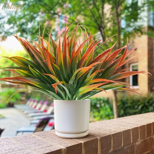 6Pcs Artificial Grass Fake Plants 17.3in Outdoor Plastic Plants UV Resistant Greenery Fake Grass for Home Window Garden Office Patio Hanging Planter Pathway Front Porch Décor Red - color: Red, size: 6 Pcs