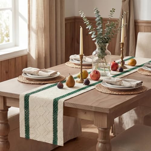 Artoid Mode Forest Green Stripe Woven Table Runner, Seasonal Holiday Hollow Kitchen Dining Table Decoration for Home Party Decor 12x48 Inch - color: Forest Green, size: 12" x 48", Table Runner