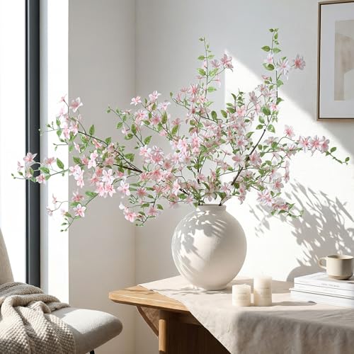 Fake Flowers, 3 Pcs Artificial Flowers Greenery Stems Faux Greenery Stems Branches for Vases Realistic Silk Real Touch Spring Greenery Stems Bulk Bedroom Office Wedding Table Summer Home Decor - color: Pink