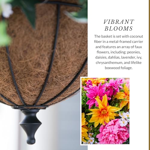 Balsam Hill Outdoor Radiant Peony Spring & Summer Hanging Basket - 26" Premium UV-Protected Artificial Outdoor Flowers for Porch, Patio, & Garden - color: Radiant Peony