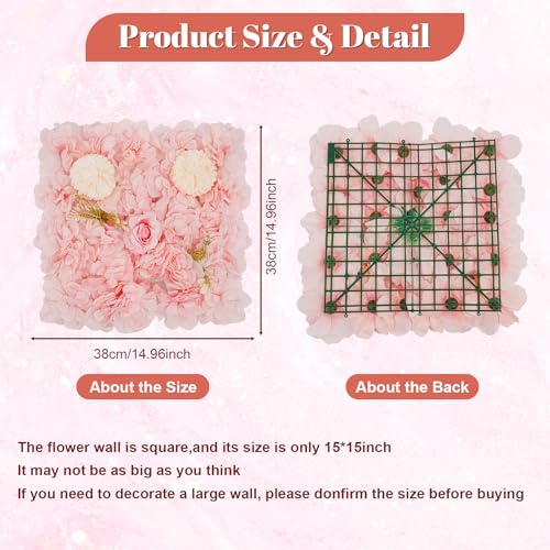 12Pcs Artificial Flower Wall Panel 3D Floral Backdrop Walls 15" X 15" Flower Wall Decor Flower Backdrop Faux Flowers Panel for Party Home Background Decor, Pink/Champagne - color: Pink, Champagne