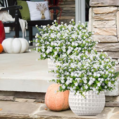 NETAP Outdoor Artificial Flowers UV Resistant, 20 Bundles Fake Realistic Floral Greenery Plants for Outside Porch, Window Boxes, Garden, Yard, Inside Home Table Decor, White - color: White