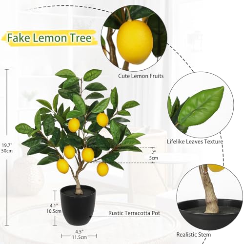Artificial Potted Plants 19.7 inches Small Fake Lemon Tree Artificial Lemons Citrus Tree with Black Pot Faux Plants Indoor Lemon Decorations for Home,Office, Living Room Table, Desk - style: Plastic Pot