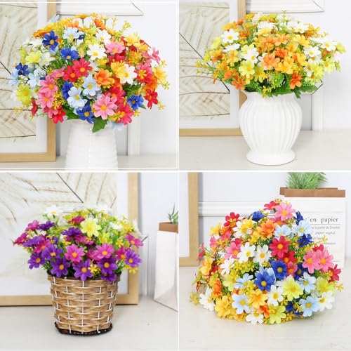 6 Bundles Silk Daisy Mums Artificial Fake Flowers UV Resistant Outdoors Decorations Faux Flowers for Thanksgiving Garden Porch Front Door Window Box Hanging Planters (Orange) - color: Orange