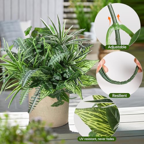 Pertivery 10 Bundles Artificial Plants, UV Resistant Outside Faux Plants Bushes, Large Fake Realistic Plastic Leaves and Stems, for Outdoor Garden, Patio, Yard,Porch Decor (Green) - color: Green