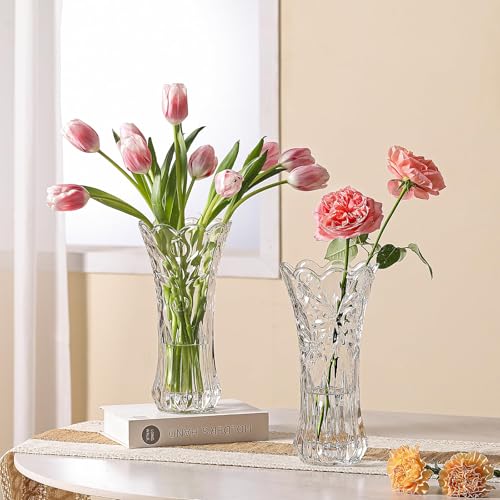 JASVIC 12 Inch Crystal Vase for Flowers with Luxury Gift Box, Pearl Design, Large Crystal Clear Glass Vase Suitable for Home Office Decor, Birthday, Wedding Anniversary or Mother's Day - color: Pearl Design
