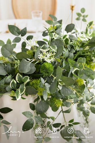 Ling's Moment 9FT Flower Garland for Backdrop Decorations - Wedding Arch Flowers, Eucalyptus & Rose, Artificial Floral Garland for Mantle - Sweetheart Table Decor for Beach Reception, Green - color: Grn-sage Green
