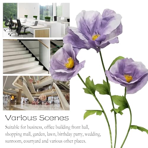 3PCS Purple Giant Artificial Flower 3D Realistic Flowers Made of Waterproof Paper Durable Easy Maintenance Perfect for Home Garden Weddings Hotel Events Christmas Graduation Party Decorations - color: Purple