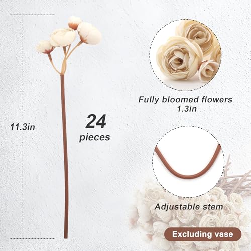 24 Stems Artificial Ranunculus Flowers - 96 Bloom Faux Silk Ranunculus Bouquet for Wedding Decorations, Home Décor, Holiday Arrangements & Large Event Centerpieces (Beige) - color: Beige