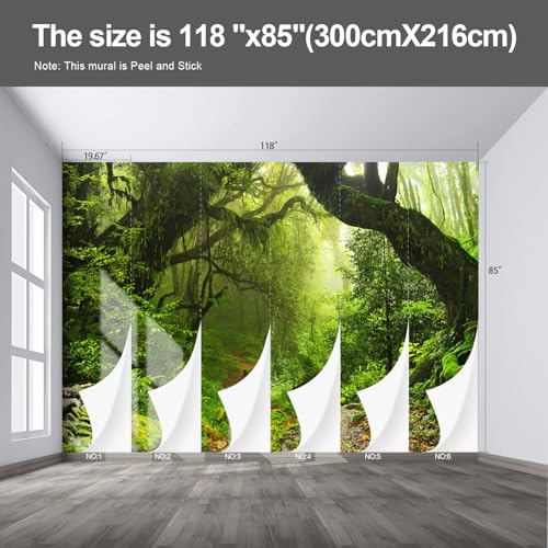 Forest Landscape wall murals Woodland Tree Peel and Stick self Adhesive Wallpaper for Bedroom Living Room - 85"x118" - color: F02, size: 85"x118"