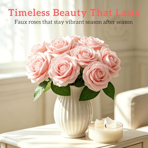 25Pcs Artificial Flowers Pink Foam Fake Roses with Stems,for DIY Wedding Bouquets White Bridal Shower Centerpieces Arrangements Party Tables Decorations and Home Decorations - color: Pink