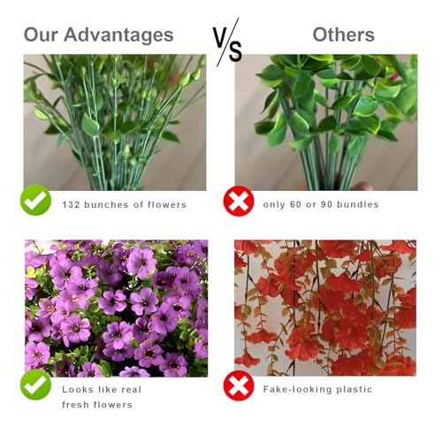 Artificial Hanging Flowers Plants for Outdoors, 2 PCS UV Resistant Faux Silk Daisy(132 Branches Per Bundle), Home Garden Balcony Yard Porch Decor(Purple) - color: Purple