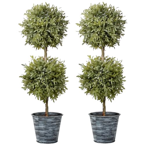 2 Ft Topiary Trees Artificial Boxwood Topiary Galvanized Potted Artificial Plants Indoor Artificial Potted Shrubs for Porch- Artificial Topiary for Outdoors & Indoors Decor - Set of 2 - color: 2 Ft