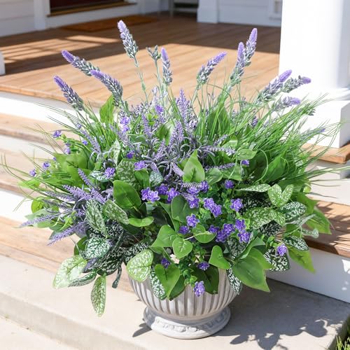 Starttag 18PCS Artificial Plants for Outdoor Decor Realistic Faux Greenery & Flowers Fake Plastic Leaves with Stems UV Resistant Outside Bushes for Garden Patio and Porch - color: Mix-2