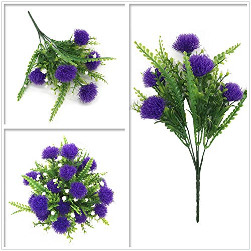 Artificial Flowers Plastic Plants Dandelion, Shrubs Grass Fake Bushes Home Garden Office Room House Outdoor Indoor UV Resistant Wedding DIY Decor Decoration Planter Filler - Purple 4 Pack - color: Dandelion/ Purple/ 4 Pack