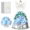 Mothers Day Rose Gifts for Women Preserved Real Flower in Glass Angel Figurines Roses for Delivery Prime Birthday Gifts for Mom Grandma Girlfriend Wife Her, Sky Blue White - color: Sky Blue White